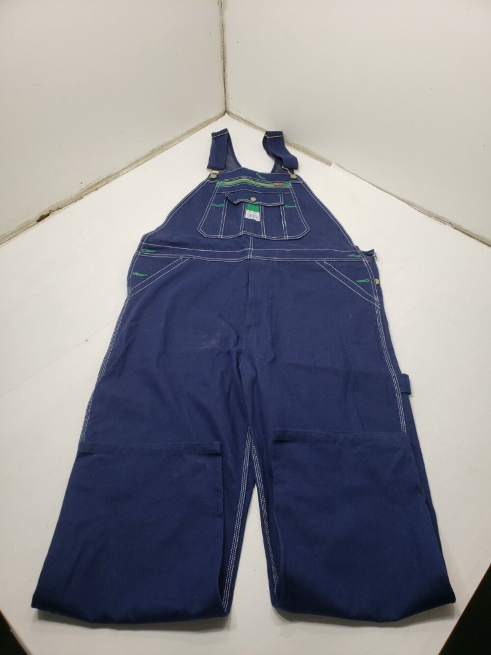 Liberty Overalls Mens 40x30 Navy Blue Cotton Bib Work Overalls Green Stitch